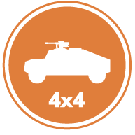 Icon of a 4X4 military vehicle equipped with military power solutions