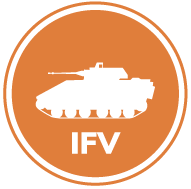 Icon of a IFV (Infantry Fighting Vehicle) equipped with military power solutions
