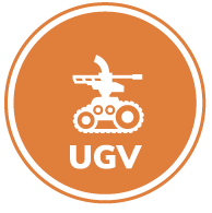 Icon of a UGV (Unnmaned Ground Vehicle) equipped with military power solutions