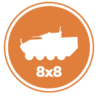 Icon of a 8x8 military vehicle equipped with military power solutions