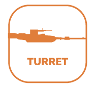 Icon of a military tank turret that can be managed by our power solutions