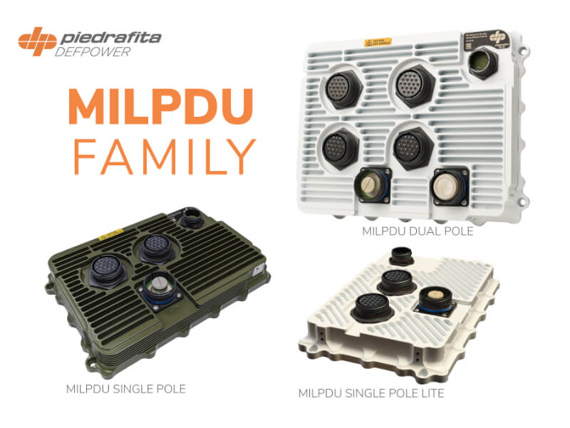 pdu-v3 Three PDUs (Power Distribution Units) within the range of military power solutions designed by Piedrafita